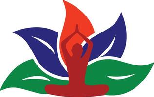 Colorful yoga pose with abstract leaf design vector