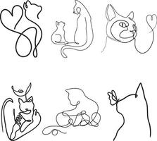 Continuous line art cats collection. vector