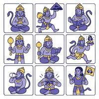 image features series of illustrations depicting character with monkey like appearance engaged various activities, showcasing range of emotions and actions. character is shown different poses vector