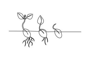 Continuous single linedrawing of plant growth processing outline design vector