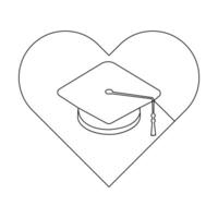 Illustration continuous graduation cap one line art drawing vector