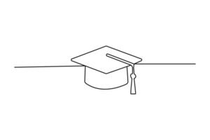 Graduation cap continuous single line art drawing of minimalism outline icon black and white background vector