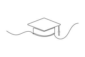 Graduation cap continuous one line art drawing of concept doodle style outline design vector