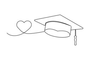 Continuous single line art drawing of graduation cap icon vector