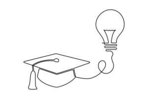 Graduation cap continuous one line art drawing and cap icon simple outline illustration vector