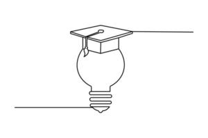 Continuous one line drawing of graduation cap design vector