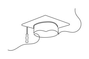Simple illustration of graduation cap shape continuous single line art drawing cap outline design vector