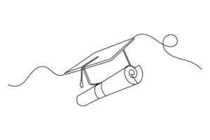 Continuous single line art drawing of graduation cap Isolated outline art design vector