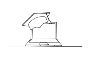 Graduation cap one line drawing continuous isolated on white minimalist design vector