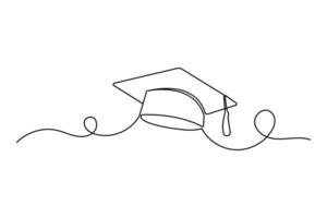 One continuous line drawing of graduation cap linear style Hand drawn minimalism illustration vector