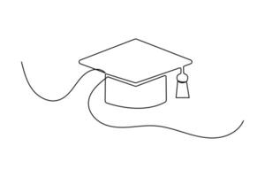 Graduation cap continuous single line drawing of concept doodle style outline icon vector