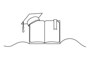 Simple illustration of graduation cap shape continuous one line art cap outline design vector