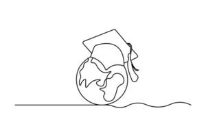 Graduation cap single line art drawing continuous isolated on white minimalist style vector