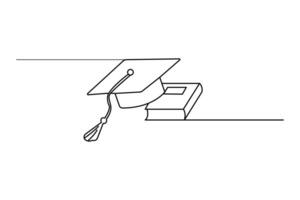Continuous one line drawing of graduation cap abstract outline art icon vector