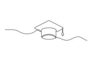 Graduation cap continuous one line drawing of Isolated outline design black and white background vector