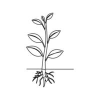 Growth plant processing one line art continuous one line drawing of minimalist design vector