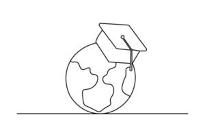 Illustration continuous graduation cap single line drawing vector