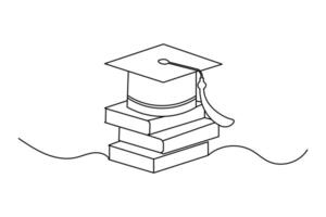 Graduation cap continuous single line hand drawn to outline art illustration vector