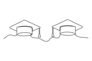Continuous graduation cap one line drawing continuous isolated on white background vector