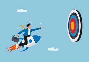 businessman on rocket with target in the sky vector