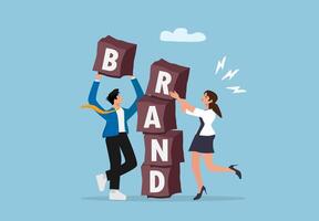 two people are holding up a block with the word brand vector