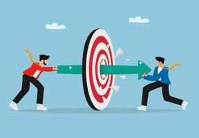 two people pushing a target with arrows vector