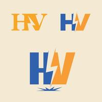 HV logo design with thunder or Lightning icon vector