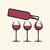 Wine bottle with wine and three wine glasses vector