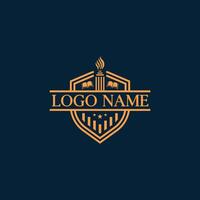 Educational logo design with book, shield, and fire torch. vector