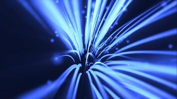 Digital data stream motion background animation with flowing blue fiber optic light beams, data nodes and particles. This modern technology background is full HD and a seamless loop. video