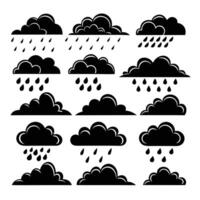 Unique Collection of 16 Black Cloud Silhouettes for Weather Graphics vector