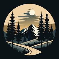 Adventurous Black and White Silhouette of a Hiker Exploring Mountain Peaks vector