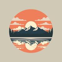 Minimalist Landscape in Circular Composition Featuring Mountains and Natural Elements vector