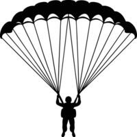Striking Black Silhouette of a Parachutist Mid-Descent with Open Canopy vector