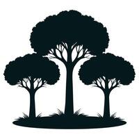 Highly Detailed Black Silhouette of Three Elegant Trees with Curved Branches and Natural Grace vector