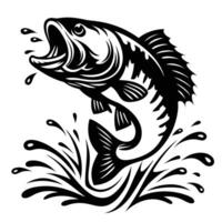 Striking Black Silhouette of a Bigmouth Bass Fish in Dynamic Leaping Pose vector