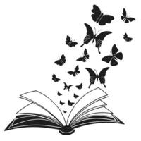 Two-Color Silhouette Artwork Featuring an Open Book with Pages Turning in Minimalist Style vector