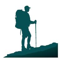 Silhouette Art of a Man Taking a Journey with Backpack and Determined Step vector