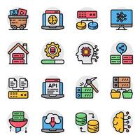 Set of Data and Hosting Flat Icons vector