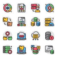 Set of Binary Data Flat Icons vector