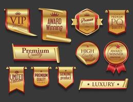 VIP and premium emblem and badges red and gold color isolated on black background vector