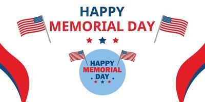 A Memorial Day graphic featuring stylized American flags and Happy Memorial Day text in a light blue circle vector