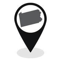 Pennsylvania state map. Map of Pennsylvania state on map pinpoint in black color vector