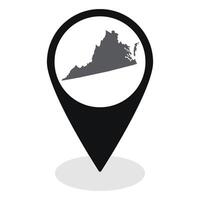 Virginia state map. Map of Virginia state on map pinpoint in black color vector