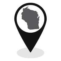 Wisconsin state map. Map of Wisconsin state on map pinpoint in black color vector