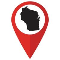 Wisconsin state map. Map of Wisconsin state on map pinpoint in red color vector