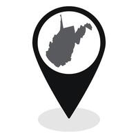 West Virginia state map. Map of West Virginia state on map pinpoint in black color vector