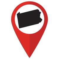 Pennsylvania state map. Map of Pennsylvania state on map pinpoint in red color vector