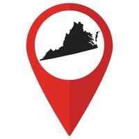 Virginia state map. Map of Virginia state on map pinpoint in red color vector