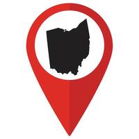 Ohio state map. Map of Ohio state on map pinpoint in red color vector